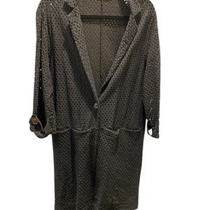 Souvenir Black Eyelet Button-Up Long Cardigan. Size Small